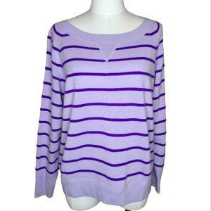 J. Crew Cashmere wide-neck sweater in stripe Lavender Violet Purple XS
